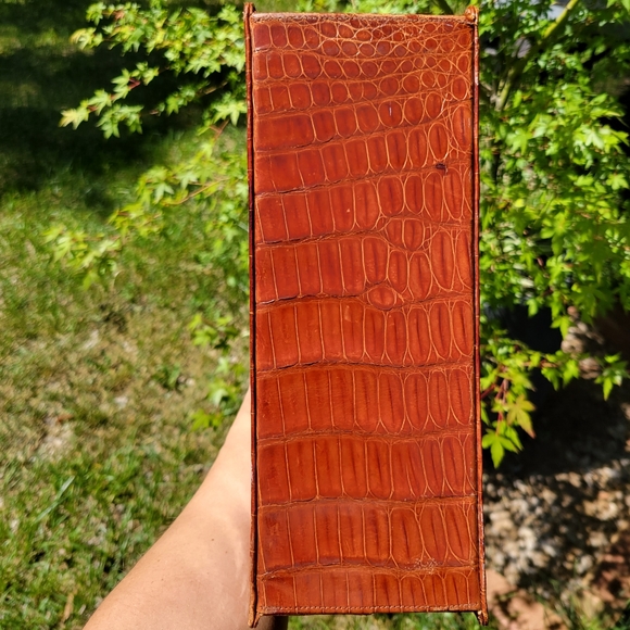 VINTAGE 1950s Industria Argentina Caiman Alligator Leather Purse Cognac Brown - Picture 8 of 17